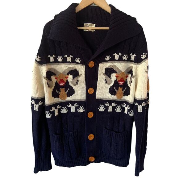 Head Other - Vintage 70s Silton Rams Head Cardigan Sweater Unisex Medium